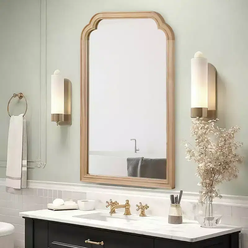 MAYEERTY 24 x 36 Solid Wood Frame Rounded Corner Decorative Mirror for Bedroom Bathroom Living Room Natural Wood