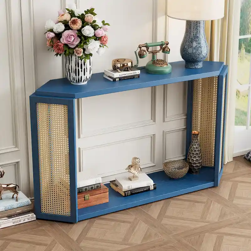 53 Arrow Console Table with Woven Rattan
