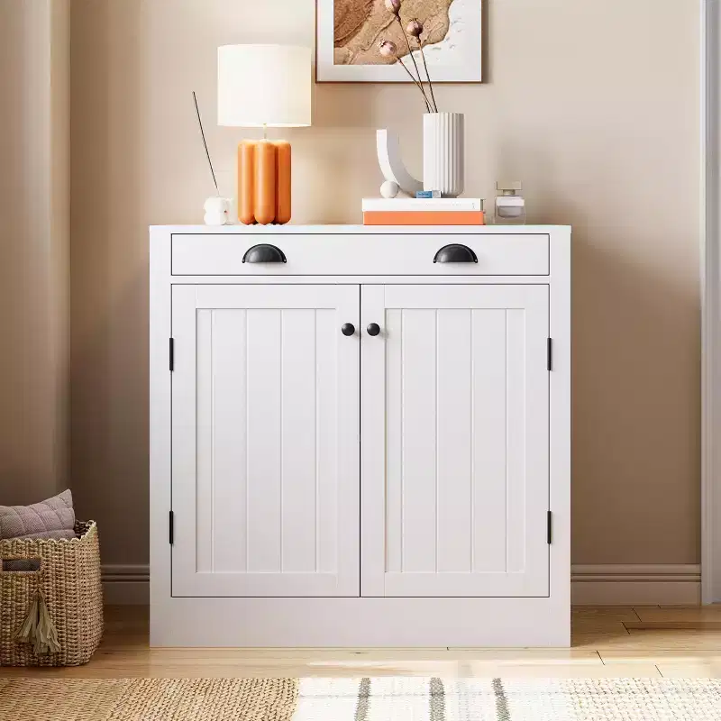 White Sideboard Buffet Cabinet, Wooden Coffee Bar Cabinet with Drawer, Adjustable Shelf, Farmhouse Storage Cabinets