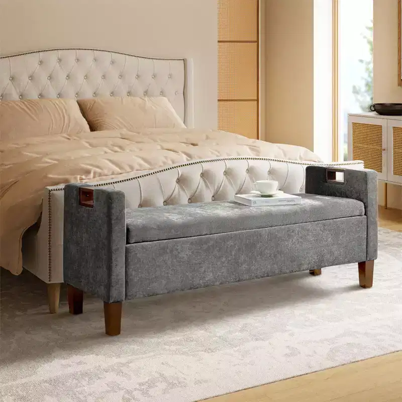 Daniel Storage Bench with Solid Wood Legs and Hollow Handles|ART OF LIVING DESIGNS