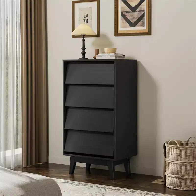 4 drawer tall dresser, modern wooden storage cabinet with spacious drawers