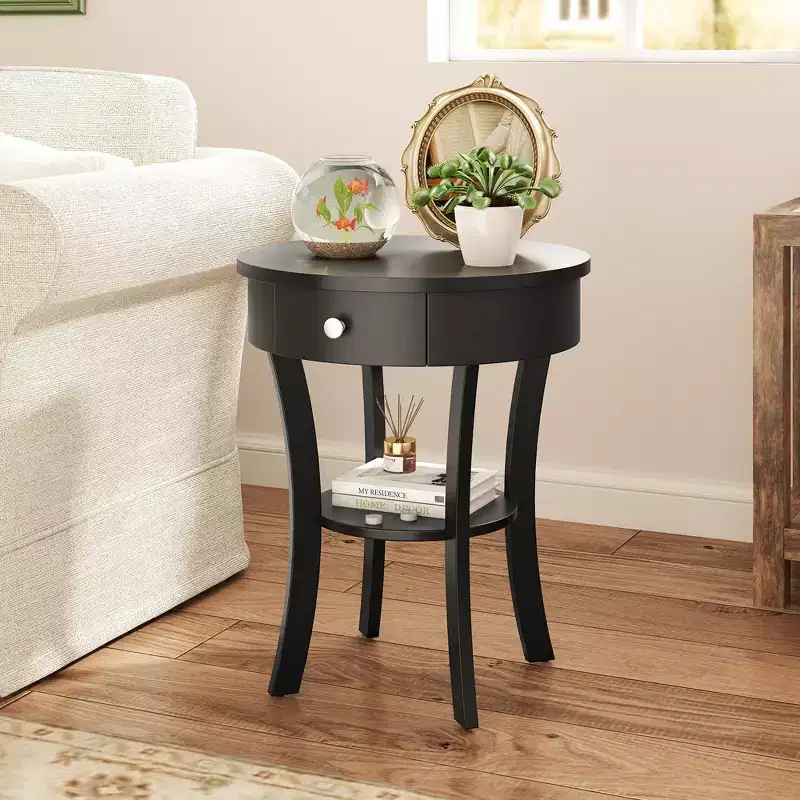 tier Side End Sofa Table Round Nightstand Bedroom Living Room White/Espresso/Black