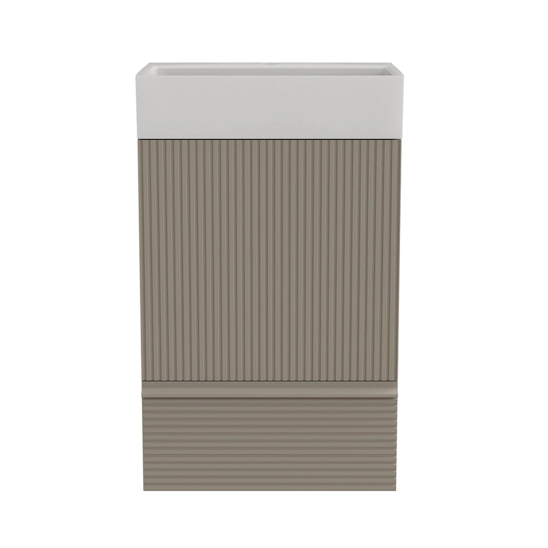 Single Sink Bathroom Vanity, Modern Grille-patterned Freestanding Vanity With Hidden Handle, Wood Bathroom Cabinet