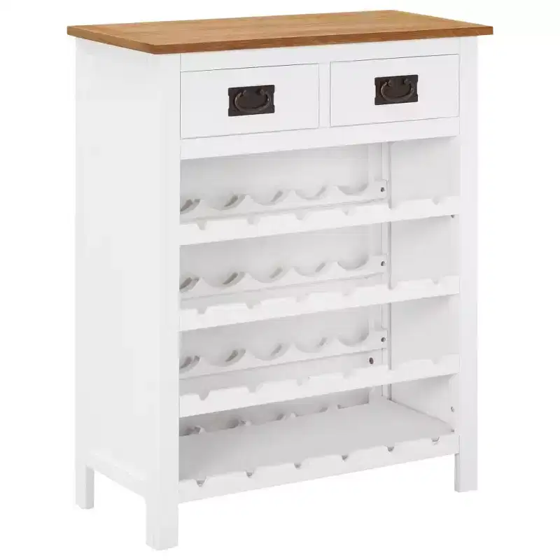 vidaXL Wine Cabinet Bottle Holder 2 Drawers Floor Wine Cabinet Solid Oak Wood