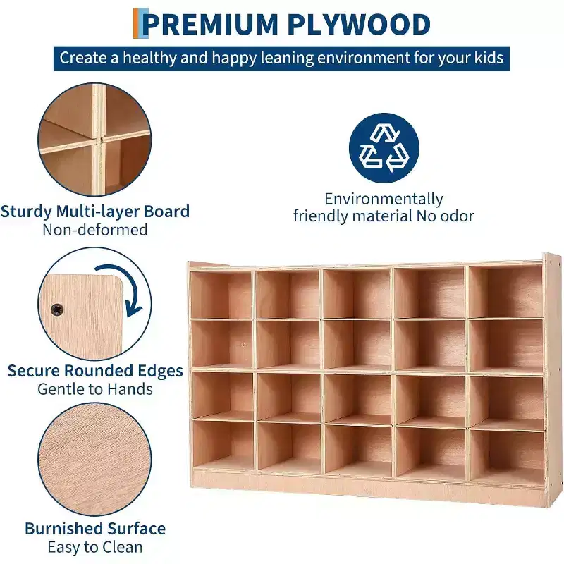 Classroom Coat Locker with Cubbies, Double Side Coat Hooks, Anti-tip Anchors, Casters, Hooks and Storage Boxes,for Classrooms Playrooms