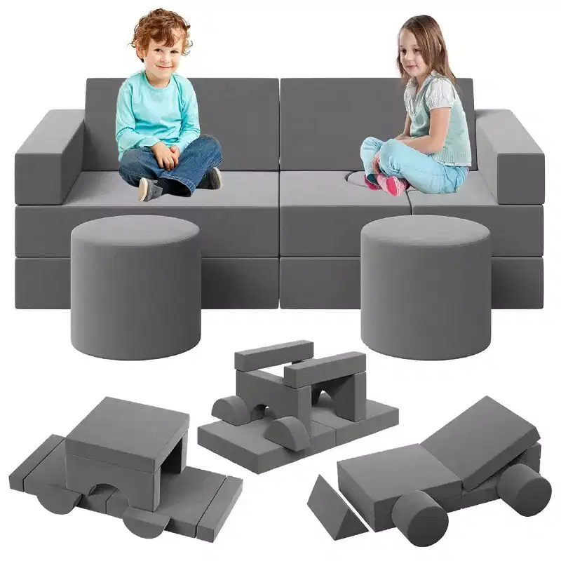 Children's sofa set, 13-piece modular children's play sofa set with removable and washable velvet sofa covers and convertible foam floor sofa.