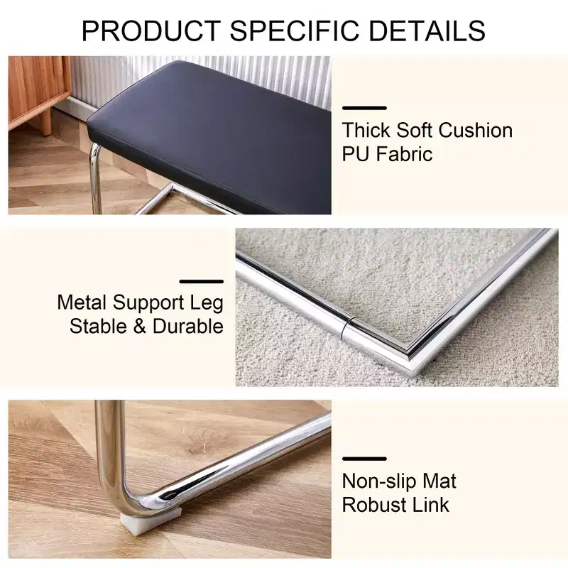 Leather Bench with Silver Metal Legs