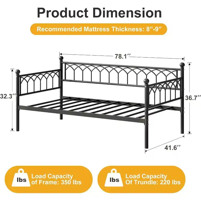 GustoWave Heavy Duty Daybed, Twin Size Platform Sofa Bed Frame Set with Charging Station