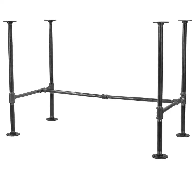 H-Style Industrial Pipe Desk Base - Steel & Pine, Home Office, 30