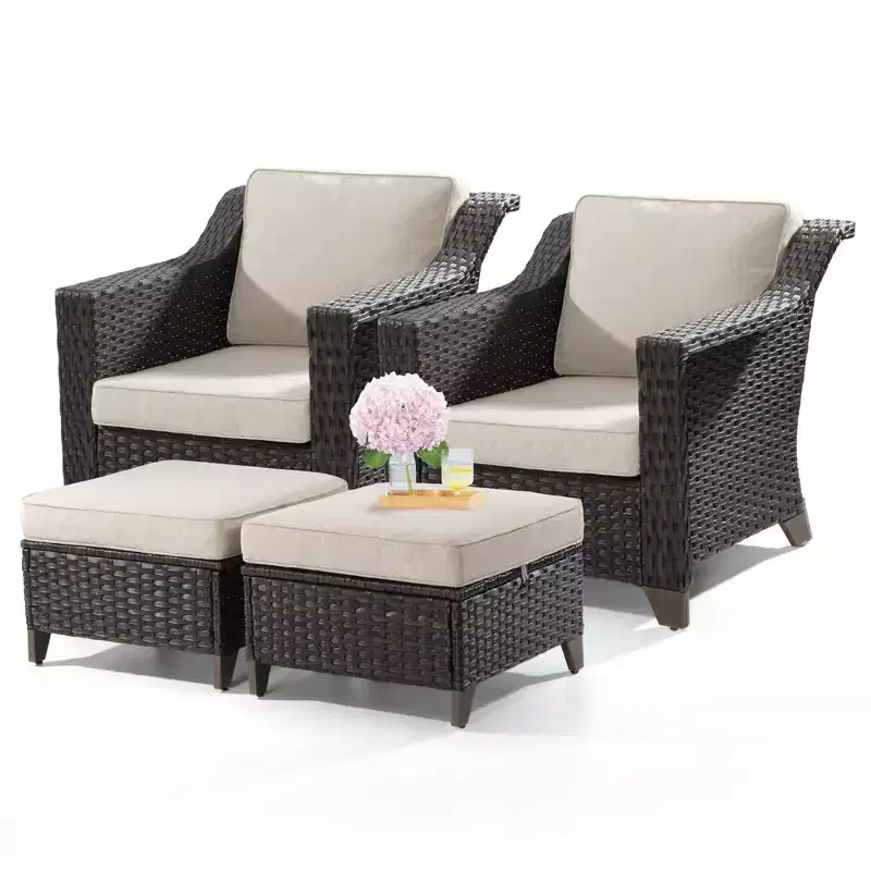 UPTIOT Patio Chair with Cushions and Ottomans