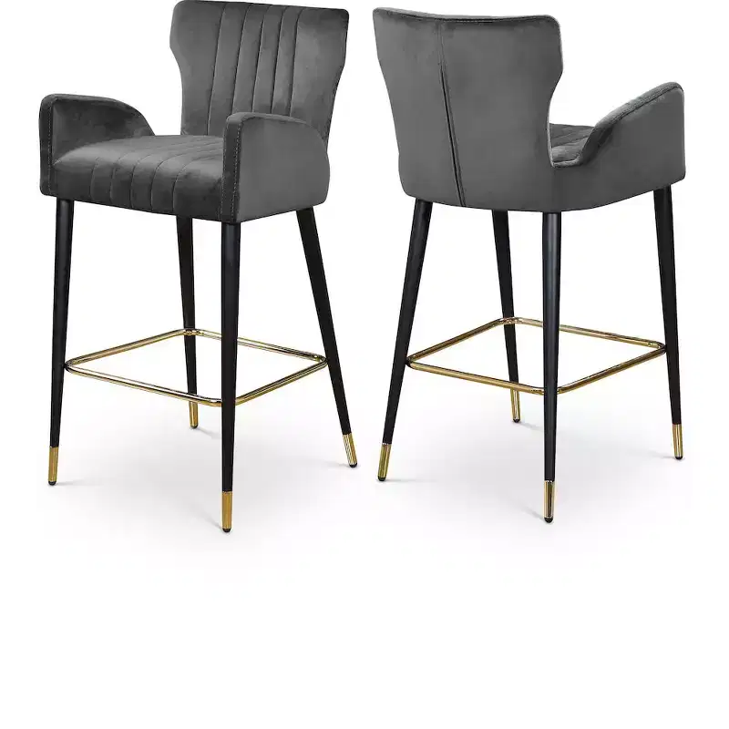 Meridian Furniture,Luxe Grey Velvet Stool, Set of 2
