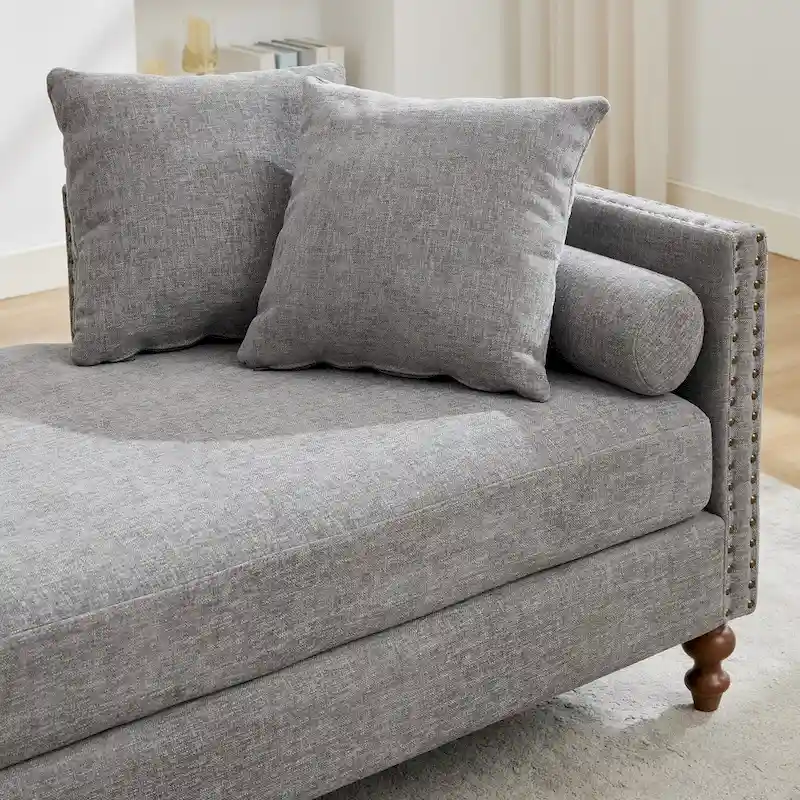 75.2 Chenille 3-Seater Sleeper Sofa with 4 Throw Pillows And 2 Bolsters