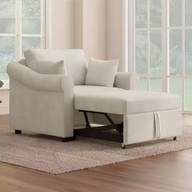 Beige / Dark Gray / Gray Chenille 3-in-1 Convertible Sleeper Chair for 1
