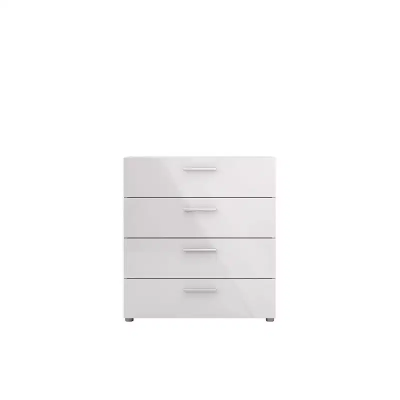 4-Drawer Vertical Dresser in Oak Finish with Silver Bar Handles and Smooth Metal Runners