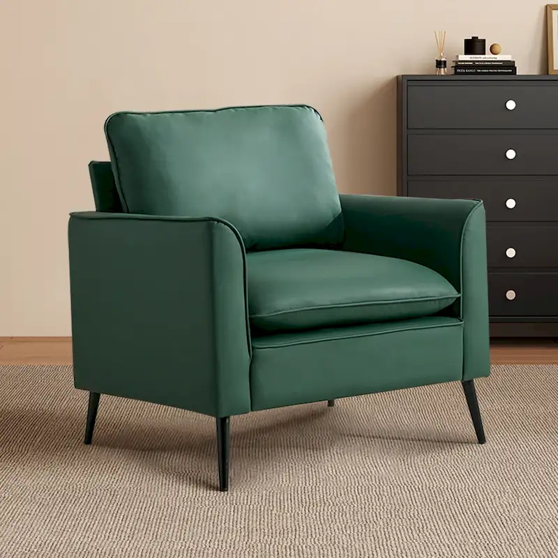 Green Faux Leather Modern Accent Lounge Chair with Waist Pillows for 1 Person