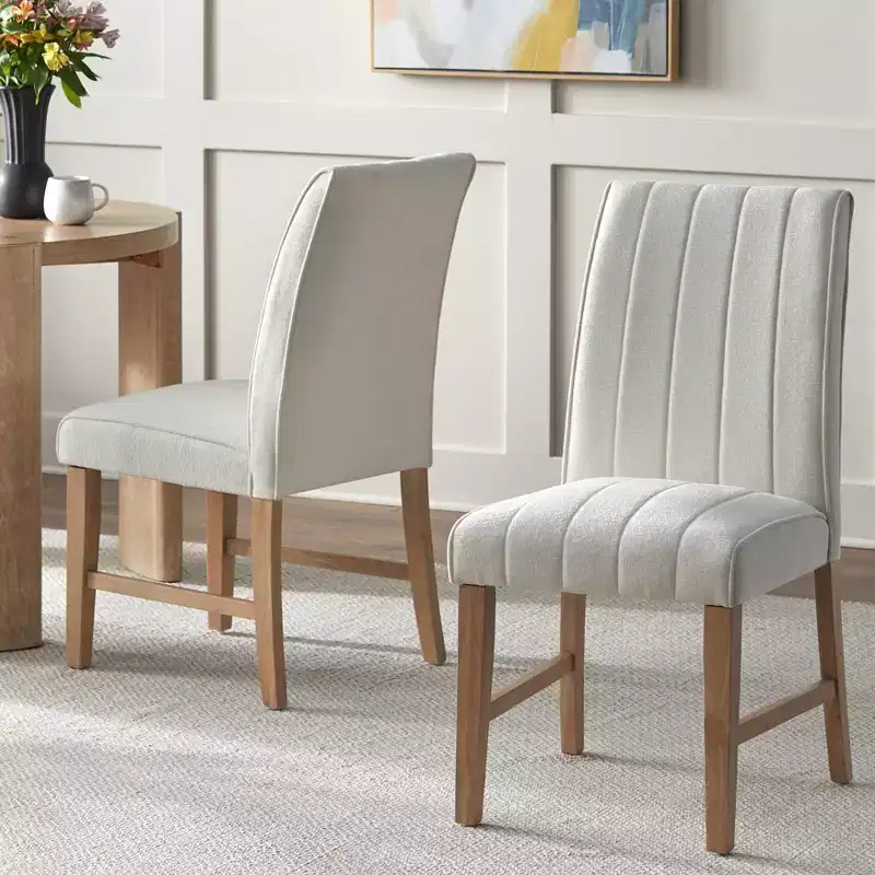 Lifestorey Set of 2 Augusta Modern Dining Chairs Light Oak/Cream