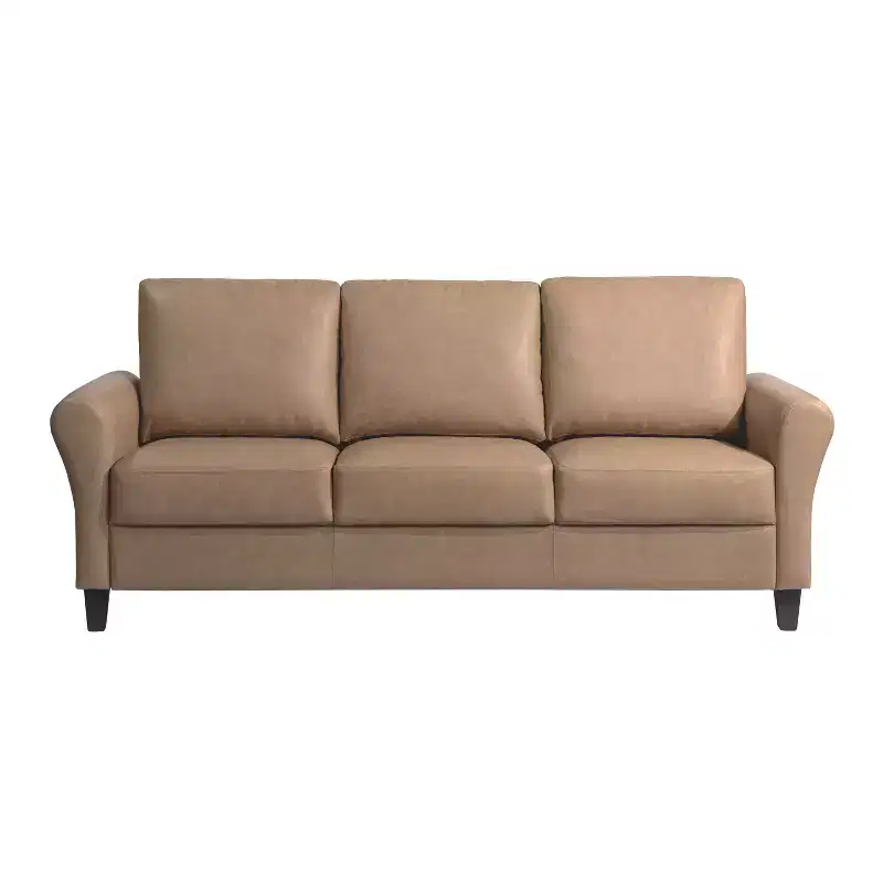 3-Seat Sofa with Rolled Arms – Light Brown Vegan Leather