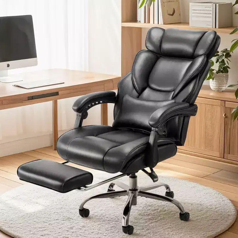 Ora Maison High Back Office Chair with Footrest  Reclining Leather Desk Chair for Naps & Work, Black