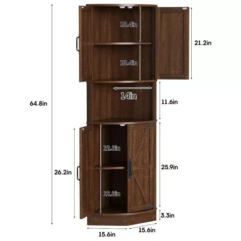 COZONY 65 Farmhouse Corner Cabinet with Doors and Adjustable Shelves, Tall Corner Pantry Storage Cabinet for Kitchen Living Room