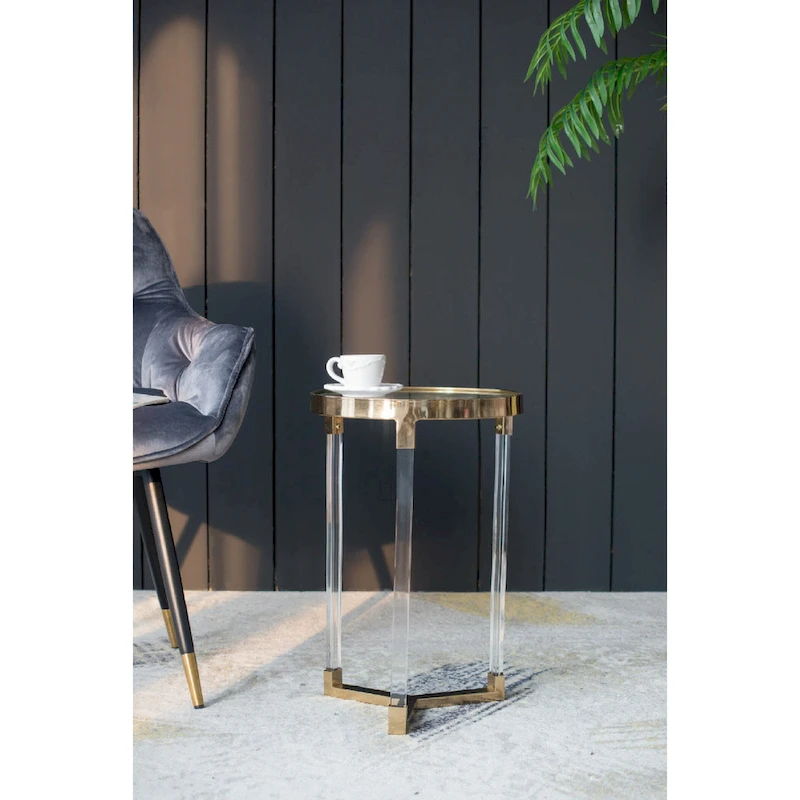 Verrill Acrylic and Iron Round Tables - Set of 2 - Gold Frame - Clear Top