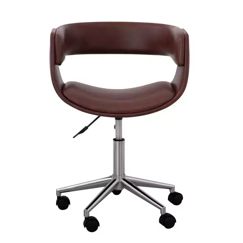 Teamson Home Faux Leather Swivel Home Office Chair with Adjustable Seat Height Brown