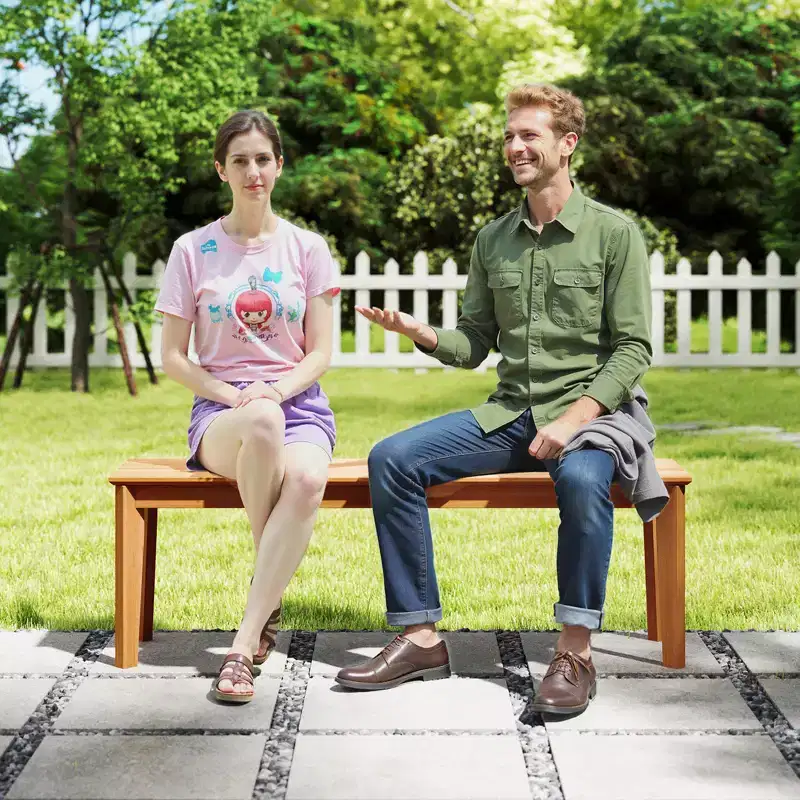 Costway 2PCS 55 Teak Wood Bench 3-Person Backless Seating w/ 880 LBS Weight Capacity