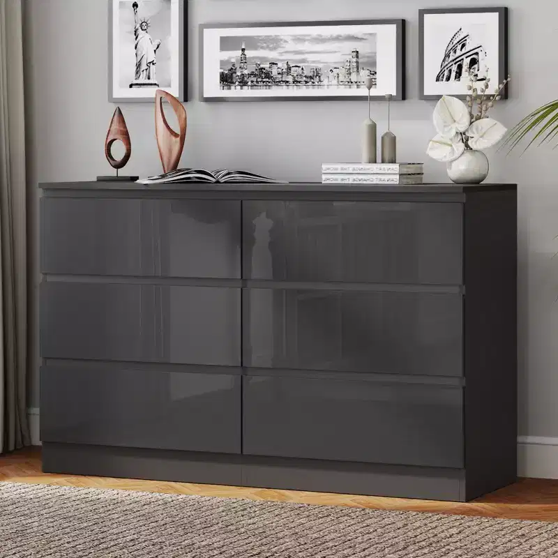 6-Drawer Dresser with High-Gloss Finish