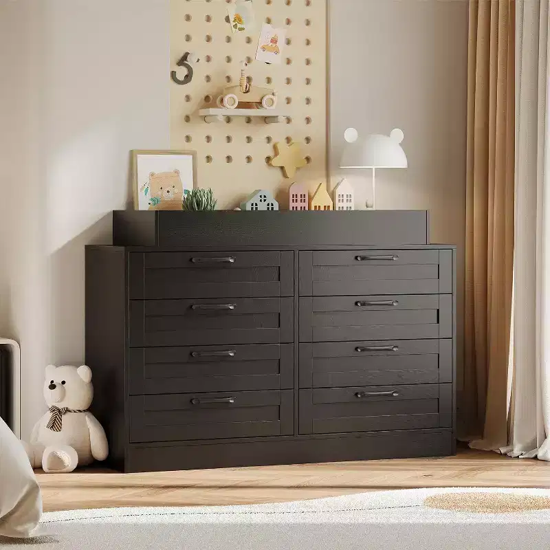 Acekool Changing Table Dresser, 8 Drawer Nursery Dresser with Removable Guardrails, Multi-Functional Baby Changing Station & Storage
