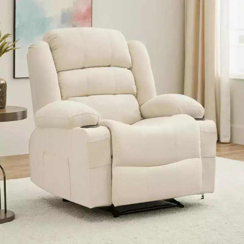 Large Recliner Chair for Adults, Manual Fabric Recliner, Minimalist Single Reclining Sofa with Side Pockets, Cup Holders