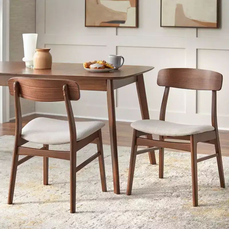 Buylateral Set of 2 Wave Solid Rubberwood Dining Chairs