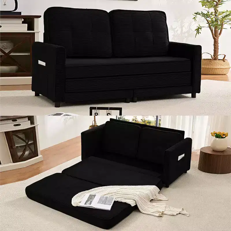 Mjkone 3-in-1 Convertible Futon Sofa Bed, Foldable Tufted Loveseat Sleeper Sofa with Side Pockets,Space-Saving