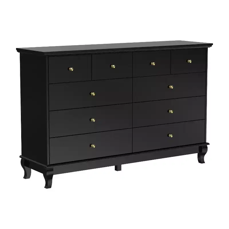 10-Drawer Horizontal Dresser with Round Metal Knobs, Modern Chest of Drawers for Bedroom