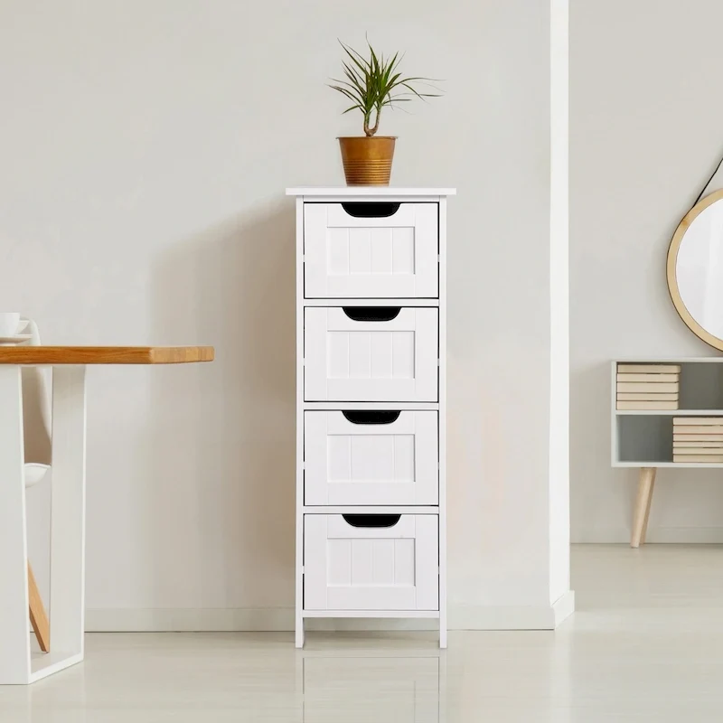 White Bathroom Storage Cabinet with 4 Drawers