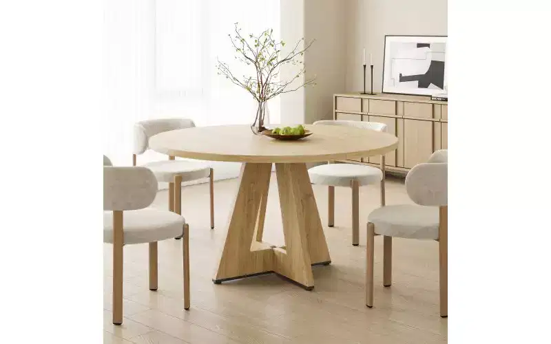 TUYOHW Wood Dining Table with Metal Legs,47 Round Kitchen Table for 4-7 with Smooth Round Edges,Spacious Dining Room Table for Living Room