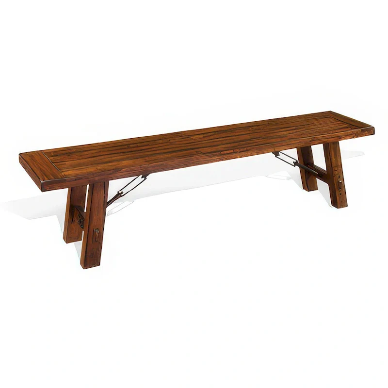72-Inch Dining Bench with Distressed Brown Wood and Metal Turnbuckle Accents