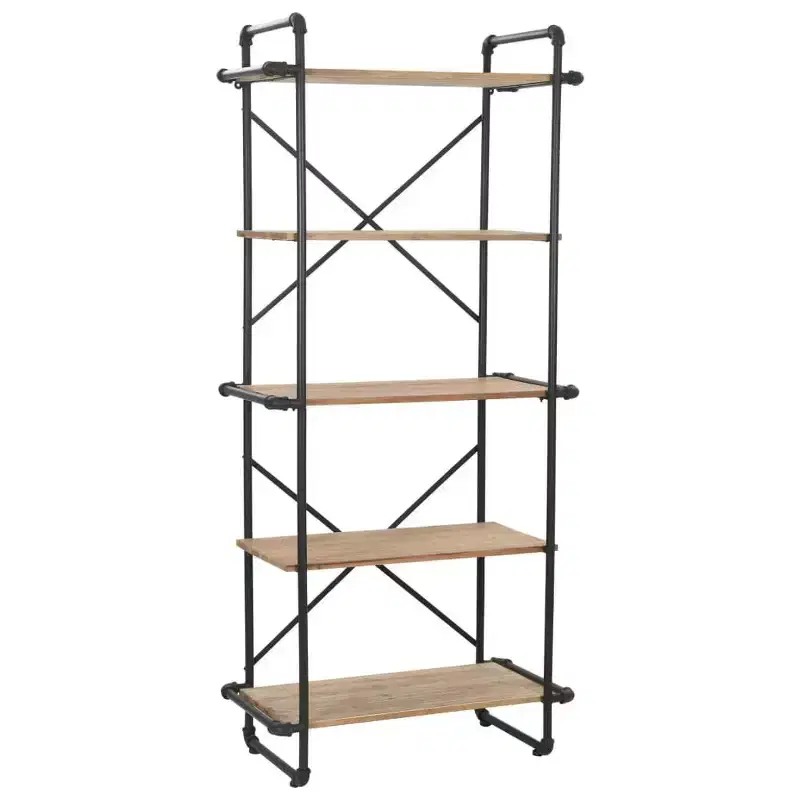 Bookshelf Wall Bookcase Storage Standing Shelf Solid Firwood and Steel