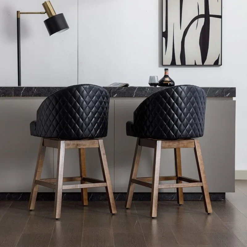 Swivel Wood Counter Height Bar Stools with Footrest (Set of 2)