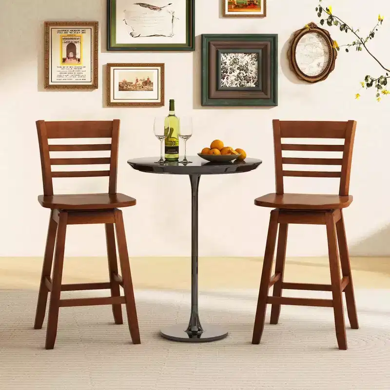 Costway 2 PCS 24.5 Counter Height Bar Chairs Swivel Bar Stools with Hollow Backrest Brown/White