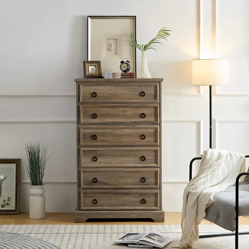 Modern 6 Drawer Cabinet Dresser Tall Chest of Drawers Closet