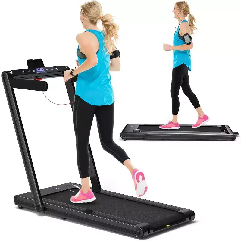 Gymax Folding Treadmill 2-in-1 Under Desk Treadmill with 2.25HP Motor Electric Walking Running Machine & Remote Control Suitable Black/Blue/Red
