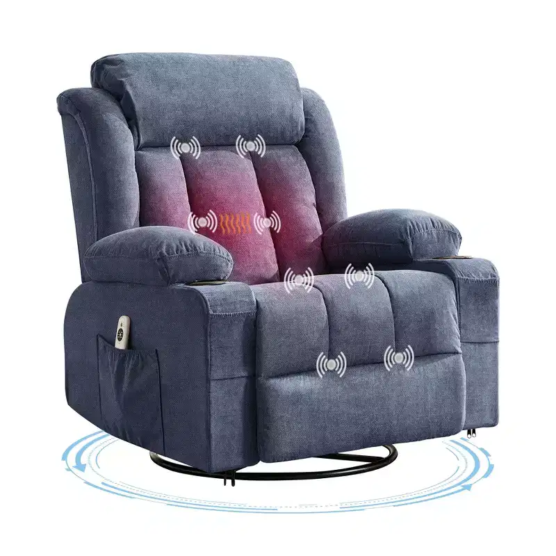 Extra-large rocking chair/recliner for living room  360 rotation, 3 tilt angles, double cup holders with side pockets  single sofa seat