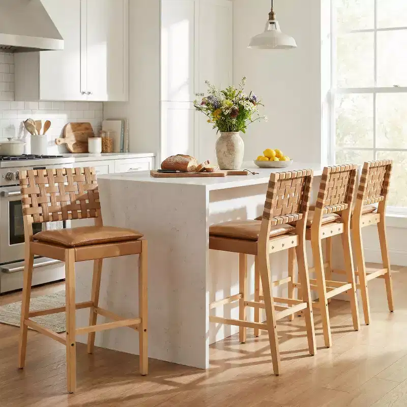 Audrey Contemporary Rubberwood Faux Leather Upholstered Barstools