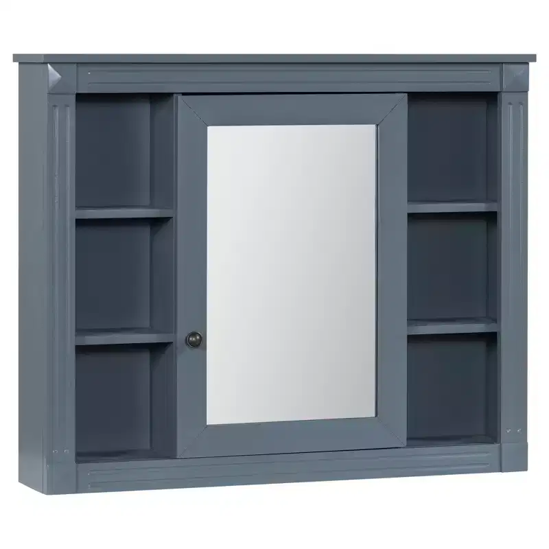 Wall Mounted Bathroom Storage Cabinet, Medicine Cabinet, Wall Mirror Cabinet with 6 Open Shelves