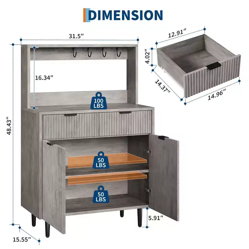 Sideboard Buffet with 2 Drawers & Adjustable Shelves, Modern Wood Console Table for Dining Room, Living Room, Kitchen, Entryway