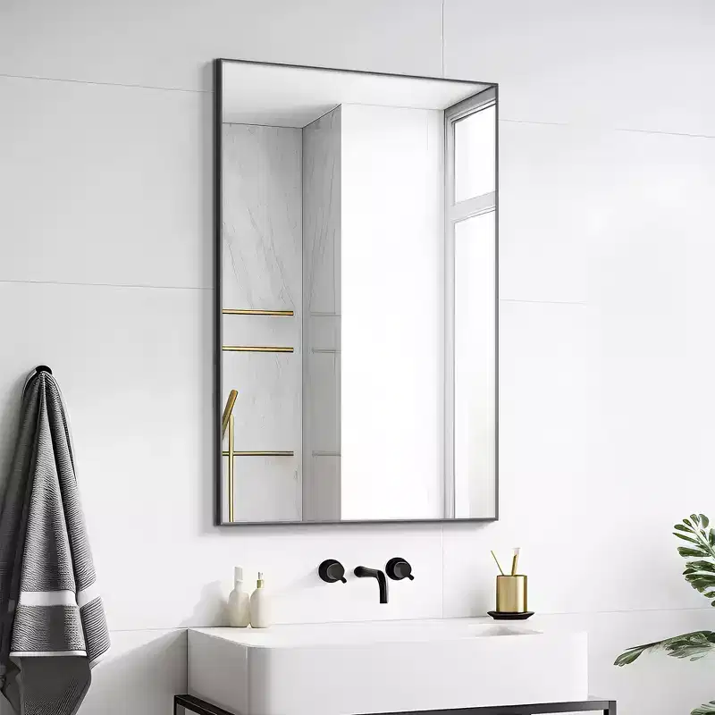 MAYEERTY Hanging Mirror Aluminum Alloy Thin Edge Right Angle Gold 39x30x1in Double Sided