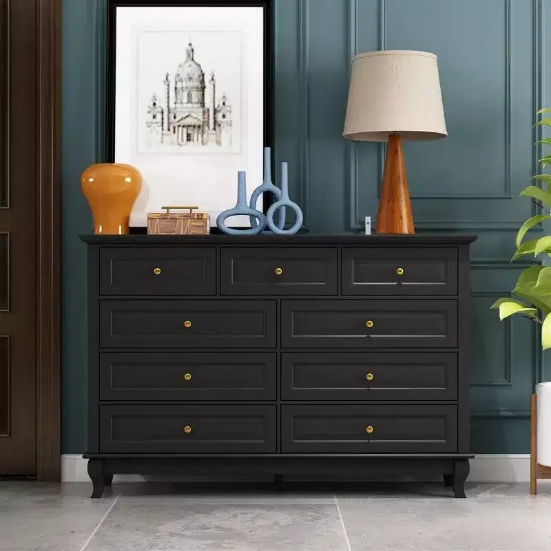 Famapy 9 Drawer Dresser Classic Style Metal Button Handles 5 Support Legs