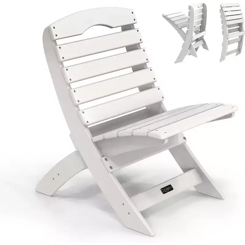 VINGLI Portable Adirondack Chairs, Folding Plastic Adirondack Chair for All Weathers, Capacity 350 LBS, White