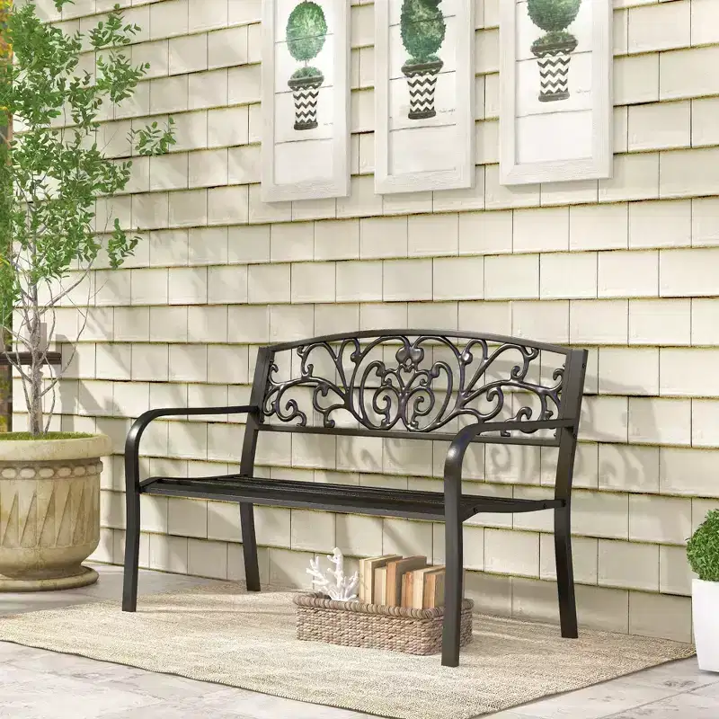 Outsunny 50 Blossoming Pattern Garden Decorative Patio Park Bench with Beautiful Floral Design & Relaxing Comfortable Build