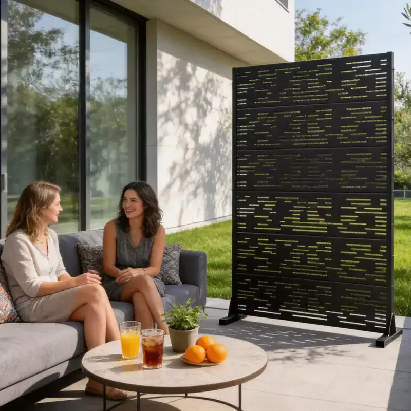 MAYEERTY Godfrey Light & Shadow B Black Galvanized Steel Room Divider, 72x47x16, 6-Piece Double-Sided Rustproof Screen