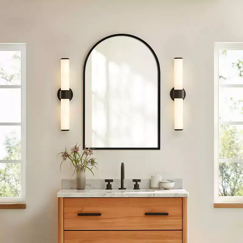 36 x 24 Arched Recessed Bathroom Cabinet with Mirror Stainless Steel Frame and 2 Adjustable Shelves Wall Medicine Cabinets Mirrors Black